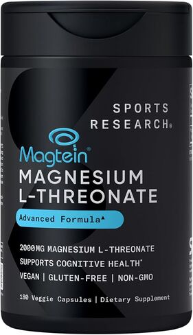 أبحاث الرياضة Magtein Magnesium L -Threonate كبسولات - مكملات المغنيسيوم للذاكرة والتركيز والإدراك - يدعم المغنيسيوم T threonate صحة الدماغ والنوم والمزاج - 2000 ملغ ، 90 كبسولة للبالغين in Saudi Arabia