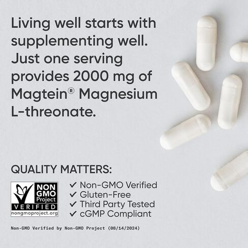 أبحاث الرياضة Magtein Magnesium L -Threonate كبسولات - مكملات المغنيسيوم للذاكرة والتركيز والإدراك - يدعم المغنيسيوم T threonate صحة الدماغ والنوم والمزاج - 2000 ملغ ، 90 كبسولة للبالغين in Kuwait