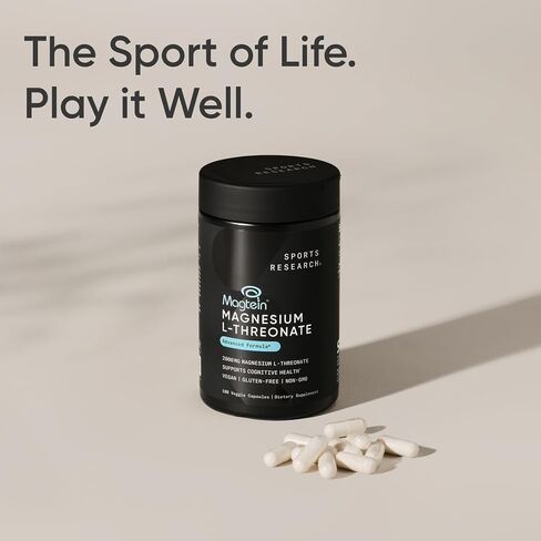 أبحاث الرياضة Magtein Magnesium L -Threonate كبسولات - مكملات المغنيسيوم للذاكرة والتركيز والإدراك - يدعم المغنيسيوم T threonate صحة الدماغ والنوم والمزاج - 2000 ملغ ، 90 كبسولة للبالغين in Saudi Arabia