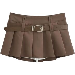 Women Y2K Pleated Skirts Belt Zipper Side A-Line Low Rise Short Mini Skirt Club in Saudi Arabia