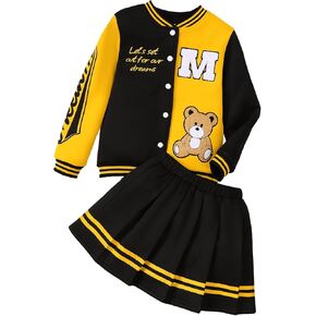 Purechapter Girls Skirt يضع سترة البيسبول سترة من النوع الثقيل تنورة مطوية 2 قطعة سريفة للبنات in Kuwait