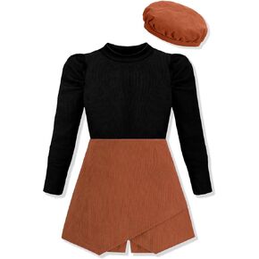 Hipea Girls Clothes 3pcs مجموعات طويلة الأكمام صلبة قميص تنورة تنورة غير منتظمة مع قبعات القبعات شتاء الفتيات تنورة in Kuwait