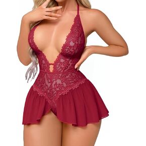 Sexy Lingerie for Women Lace Bodysuit One Piece Teddy Mini Babydoll Mesh Sleepwear V Neck Chemise Nightgowns in Saudi Arabia