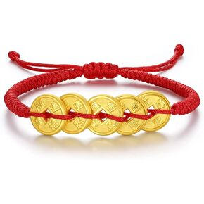24K Solid Gold Bracelet Fortune Coins Real Gold Charm Bracelet Braided Bracelet Adjustable Dainty Jewelry for Women Mother Lover Her Anniversary Birthday in Kuwait
