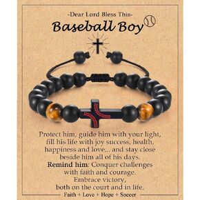 Soccer Baseball Basketball Football Bracelet Gifts for Boys Sport Lovers Players, Cross Beads Bracelet as Birthday Christmas Valentines Easter Graduation Christian Religious Gifts for Teen Teenage Boy in Kuwait