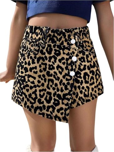 Wdirara Toddler Girl's Leopard Print Wrap Denim Skorts Skorts مرنة الخصر in Saudi Arabia