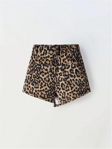 Wdirara Toddler Girl's Leopard Print Wrap Denim Skorts Skorts مرنة الخصر in Saudi Arabia