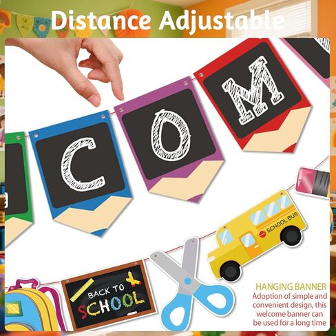 Welcome Back to School Decorations-Welcome Back to School Hanging Swirls & Banner for Classroom and Teacher Office, New Grade Pennant Photo Props Supplies for School Classroom Hanging Decor in Saudi Arabia