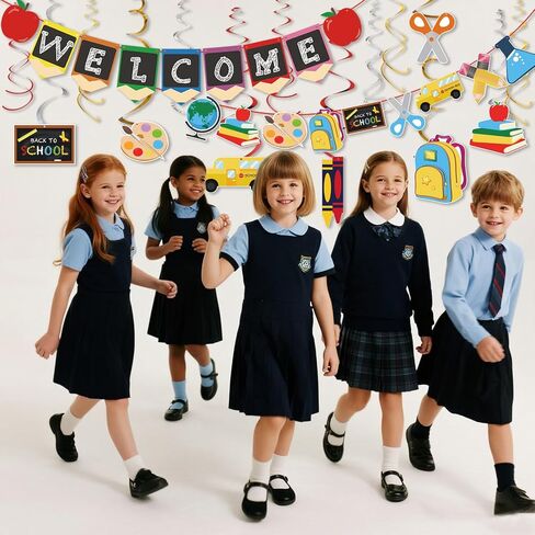 Welcome Back to School Decorations-Welcome Back to School Hanging Swirls & Banner for Classroom and Teacher Office, New Grade Pennant Photo Props Supplies for School Classroom Hanging Decor in Saudi Arabia