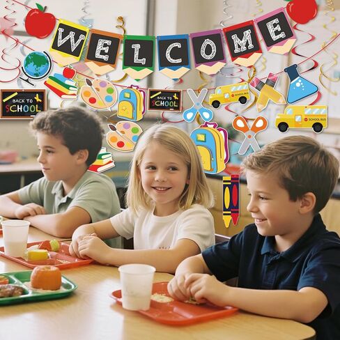 Welcome Back to School Decorations-Welcome Back to School Hanging Swirls & Banner for Classroom and Teacher Office, New Grade Pennant Photo Props Supplies for School Classroom Hanging Decor in Saudi Arabia