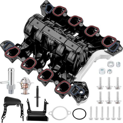 615-375 Engine Upper Intake Manifold with Gasket ＆ Thermostat Kit Compatible with Ford 2007 2008 E-150 E-250 F-150 Lobo V8 4.6L Replace# 615375 7L3Z-9424-F 7L3Z9424F 019495456162 in Kuwait