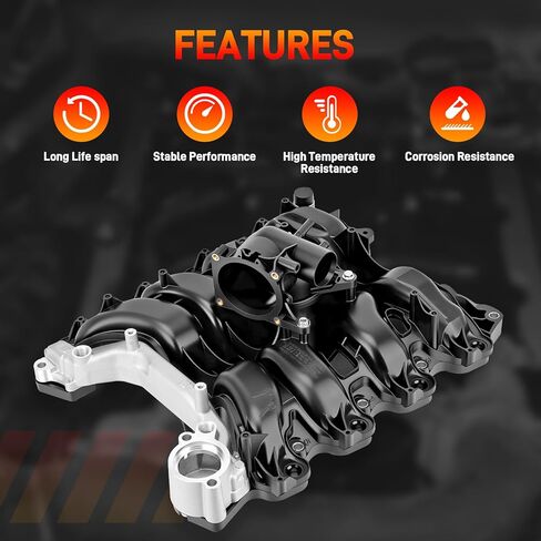 615-375 Engine Upper Intake Manifold with Gasket ＆ Thermostat Kit Compatible with Ford 2007 2008 E-150 E-250 F-150 Lobo V8 4.6L Replace# 615375 7L3Z-9424-F 7L3Z9424F 019495456162 in Kuwait