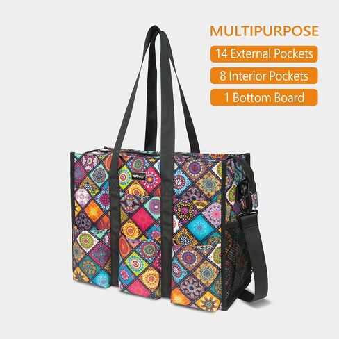 TOPDesign Utility Water Resistant Tote Bag with 22 Pockets, Top Zipper Closure & Thick Bottom Support, for Working Women in Saudi Arabia