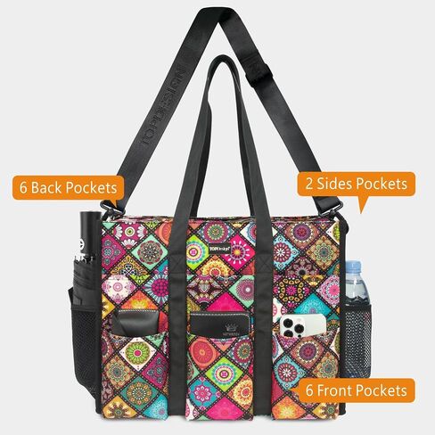 TOPDesign Utility Water Resistant Tote Bag with 22 Pockets, Top Zipper Closure & Thick Bottom Support, for Working Women in Saudi Arabia