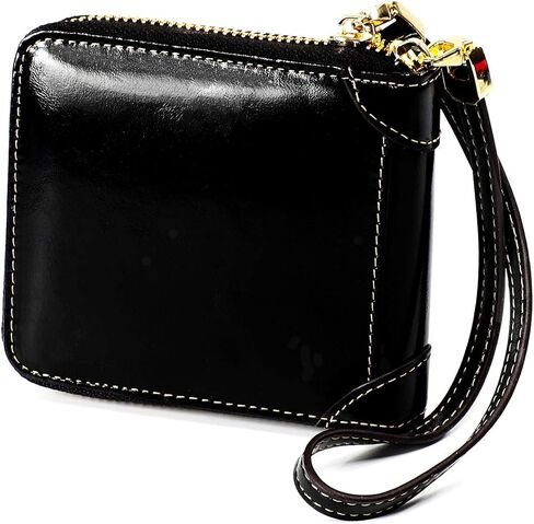 Women's RFID Blocking Genuine Leather Zip Around Wallet with Wristlet Credit Card Holder Clutch Purse (Black) in Saudi Arabia