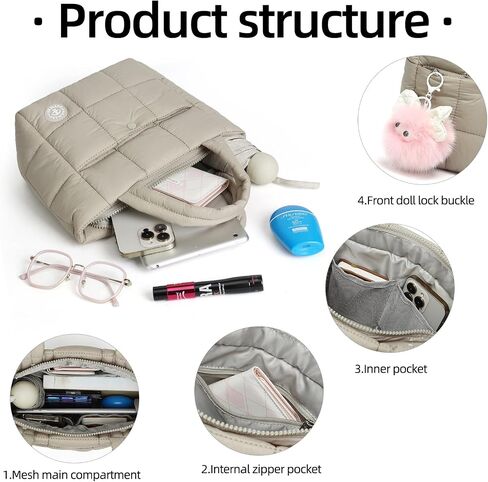 Mini Puffer Bag for Women Quilted Small Crossbody Purse Lightweight Puffy Shoulder Handbag with Adjustable Strap in Saudi Arabia