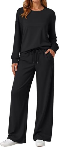 LILLUSORY Women's Sweatsuits 2 Piece Outfits Lounge Matching Sets Travel Airport Tracksuits Wide Leg Sweatpants Fall Clothes in Saudi Arabia