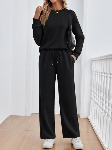 LILLUSORY Women's Sweatsuits 2 Piece Outfits Lounge Matching Sets Travel Airport Tracksuits Wide Leg Sweatpants Fall Clothes in Saudi Arabia