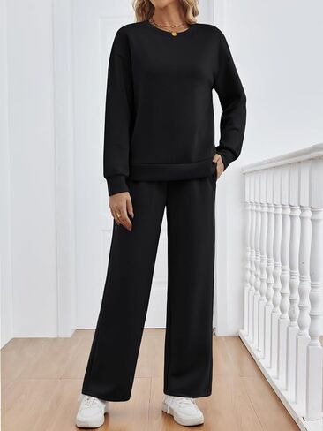 LILLUSORY Women's Sweatsuits 2 Piece Outfits Lounge Matching Sets Travel Airport Tracksuits Wide Leg Sweatpants Fall Clothes in Saudi Arabia