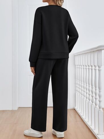 LILLUSORY Women's Sweatsuits 2 Piece Outfits Lounge Matching Sets Travel Airport Tracksuits Wide Leg Sweatpants Fall Clothes in Saudi Arabia