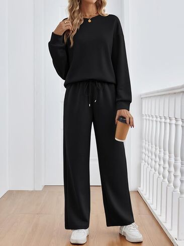 LILLUSORY Women's Sweatsuits 2 Piece Outfits Lounge Matching Sets Travel Airport Tracksuits Wide Leg Sweatpants Fall Clothes in Saudi Arabia