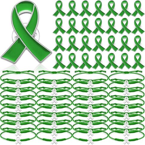 60 Pcs Green Mental Health Awareness Accessories Include 30 Braided Bracelets 30 Ribbon Pins World Mental Health Day Lime Green Gifts for Women Men Jewelry in Saudi Arabia