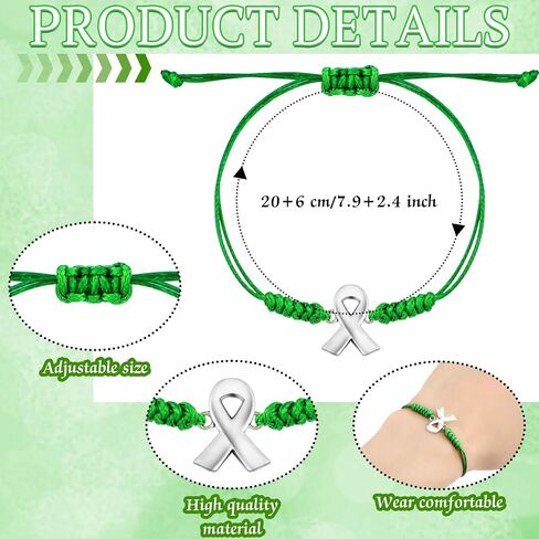 60 Pcs Green Mental Health Awareness Accessories Include 30 Braided Bracelets 30 Ribbon Pins World Mental Health Day Lime Green Gifts for Women Men Jewelry in Saudi Arabia