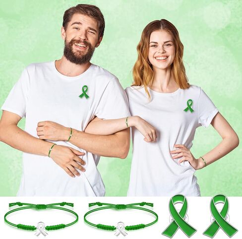 60 Pcs Green Mental Health Awareness Accessories Include 30 Braided Bracelets 30 Ribbon Pins World Mental Health Day Lime Green Gifts for Women Men Jewelry in Saudi Arabia