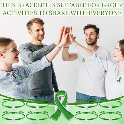 60 Pcs Green Mental Health Awareness Accessories Include 30 Braided Bracelets 30 Ribbon Pins World Mental Health Day Lime Green Gifts for Women Men Jewelry in Saudi Arabia