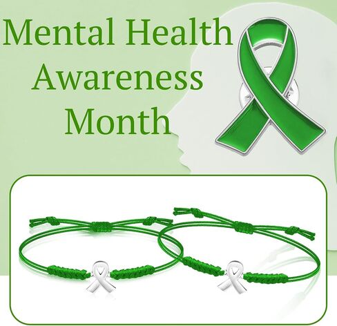 60 Pcs Green Mental Health Awareness Accessories Include 30 Braided Bracelets 30 Ribbon Pins World Mental Health Day Lime Green Gifts for Women Men Jewelry in Saudi Arabia
