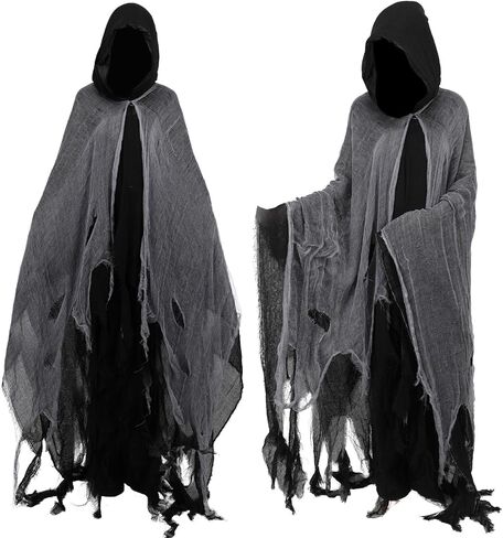 هالوين مقنعين عباءة مخيفة شبح شبح مزخرف رداء معالج القرون الوسطى موت كيب تأثيري للبالغين الرجال النساء in Kuwait