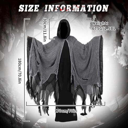 هالوين مقنعين عباءة مخيفة شبح شبح مزخرف رداء معالج القرون الوسطى موت كيب تأثيري للبالغين الرجال النساء in Kuwait