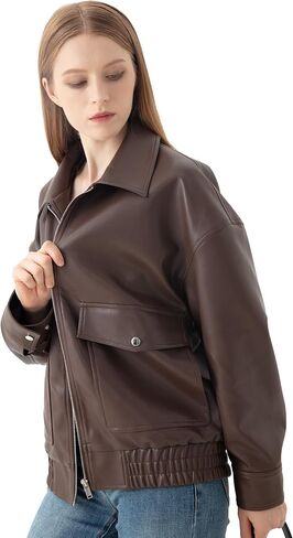 نساء Ieather Gacket Women - سترة خفيفة الوزن العصرية مع جيوب مزدوجة ، أصفاد قابلة للتعديل ، Moto من جلد فو ، in Kuwait