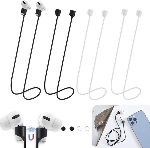 Magnetic Anti-Lost Straps for AirPods,4 Pack Ultra Strong Magnetic AirPods Strap Anti-Lost Neck Rope Cord,Soft Silicone Sports Lanyard Compatible with AirPods 1&2/ Pro /2nd/3rd (Black/White/Grey/Blue) in Saudi Arabia