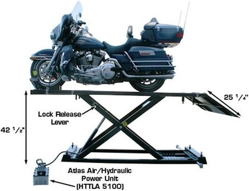 Atlas Automotive Equipment 1005-Kit Hi-Rise Potorcycle و ATV Lift مع عجلات قابلة للسحب ، 1500 رطل. السعة ، الهواء/الهيدروليكي ، سطح لوحة الماس ، 6 ارتفاعات قفل ، طويلة/واسعة in Kuwait