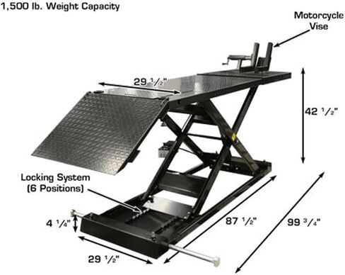 Atlas Automotive Equipment 1005-Kit Hi-Rise Potorcycle و ATV Lift مع عجلات قابلة للسحب ، 1500 رطل. السعة ، الهواء/الهيدروليكي ، سطح لوحة الماس ، 6 ارتفاعات قفل ، طويلة/واسعة in Kuwait