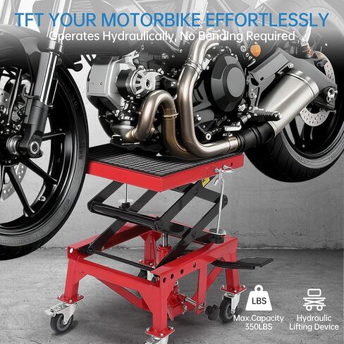 مقبس رفع دراجة نارية مع قفل أمان - 350 رطلاً مصعد مقصًا هيدروليكيًا من أجل ATV ، دراجة ترابية ، طراد - عجلات ، ثقب تصريف الزيت و 13.78-34.25 "تعديل الارتفاع الأزرق in Kuwait