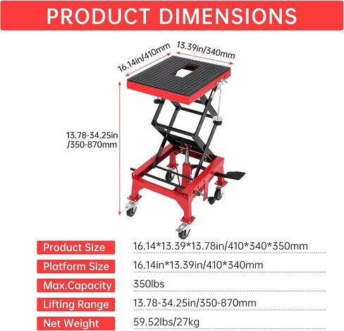 مقبس رفع دراجة نارية مع قفل أمان - 350 رطلاً مصعد مقصًا هيدروليكيًا من أجل ATV ، دراجة ترابية ، طراد - عجلات ، ثقب تصريف الزيت و 13.78-34.25 "تعديل الارتفاع الأزرق in Kuwait