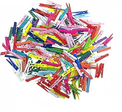 100 قطعة من الملابس الخشبية الطبيعية الصغيرة ورق طباعة الصور دبوس دبوس الغسيل مشابك حرفية للمدرسة والمكتب والقرطاسية (أزرق) in Kuwait