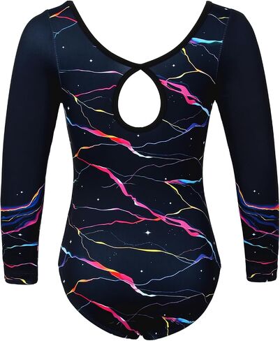 Gymnastics Leotards for Girls With Shorts Sparkly Ballet Dance Long Printed Sleeve Outfit in Saudi Arabia