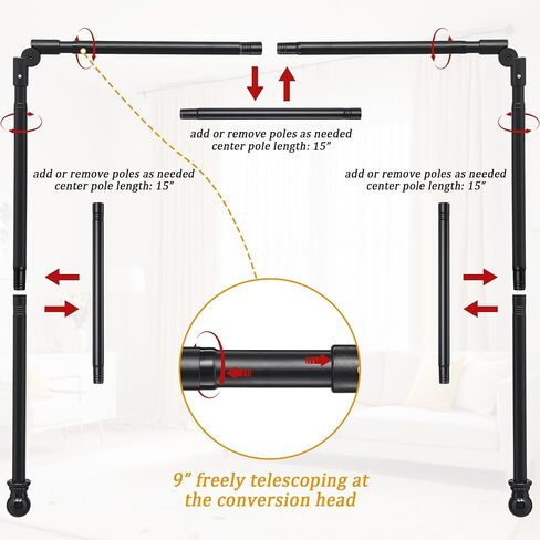 Bay Window Curtain Rods, U-shaped Curved Curtain Rods for Windows 59 to 184 Inches, Black 1 Inch Diameter Heavy Duty Curtain Rods for Bedroom, Living Room, Adjustable Renter Friendly Curtain Rods in Kuwait