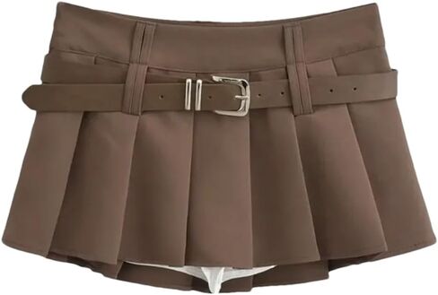Women Y2K Pleated Skirts Belt Zipper Side A-Line Low Rise Short Mini Skirt Club in Saudi Arabia