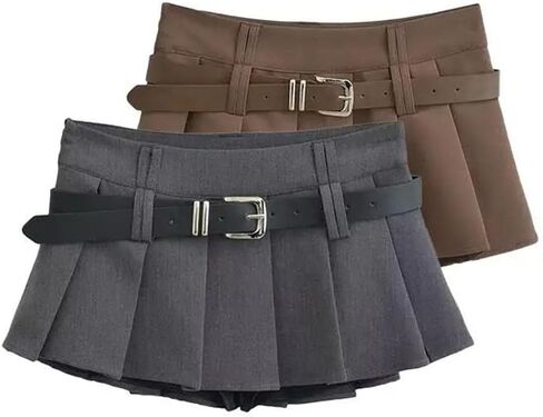 Women Y2K Pleated Skirts Belt Zipper Side A-Line Low Rise Short Mini Skirt Club in Saudi Arabia