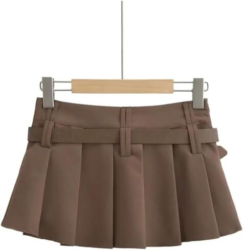 Women Y2K Pleated Skirts Belt Zipper Side A-Line Low Rise Short Mini Skirt Club in Saudi Arabia