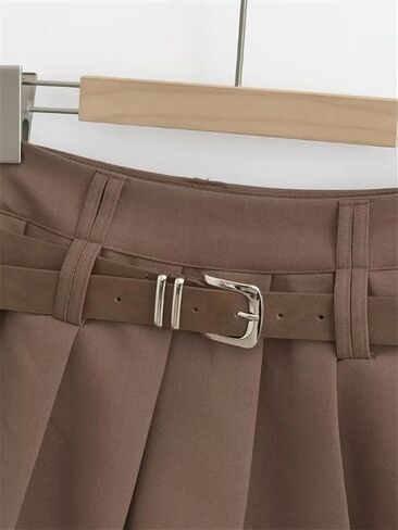 Women Y2K Pleated Skirts Belt Zipper Side A-Line Low Rise Short Mini Skirt Club in Saudi Arabia