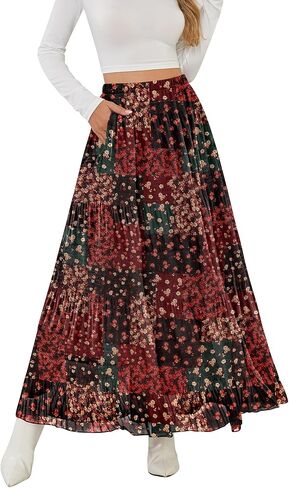 Women's Maxi Skirt with Pockets High Waisted Casual A-Line Pleated Long Skirts in Kuwait