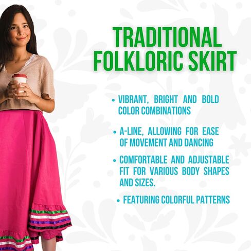 Authentic Mexican Skirt for Women Traditional Made by Original Mexican Artisans in Guerrero Folklorico Dress folklorico Skirt in Saudi Arabia