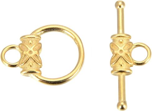 10 Sets Adabele Tarnish Resistant Flower Round Toggle Clasps 15mm Gold Plated Brass T-Bar Closure Connector for Jewelry Craft Making BF183-2 in Saudi Arabia