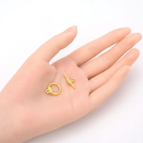 10 Sets Adabele Tarnish Resistant Flower Round Toggle Clasps 15mm Gold Plated Brass T-Bar Closure Connector for Jewelry Craft Making BF183-2 in Saudi Arabia