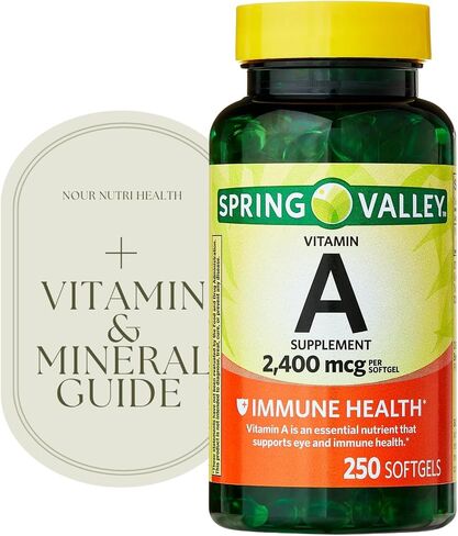 1 Pack Vitamin A 2,400 mcg Softgels, 250 Count (1 Bottle) + Vitamin Guide & Sticker Included in Saudi Arabia
